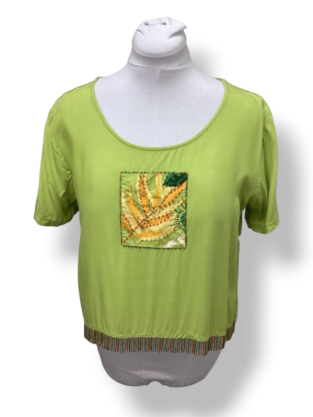Mango Bay Women’s Beaded Crop Top with Patch, Lime Green, size XL